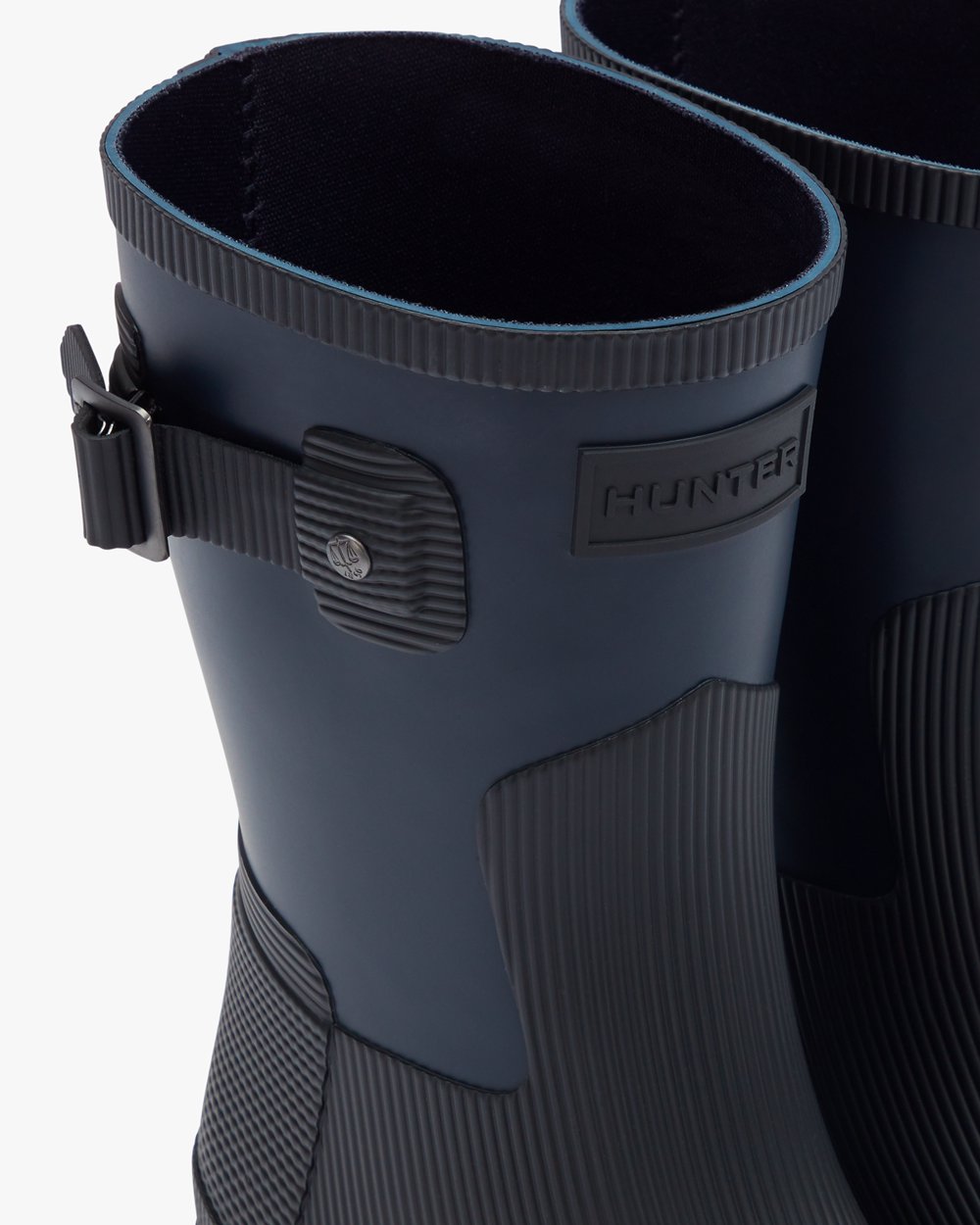 Hunter Korte Gummistøvler Marineblå/Svart - Dame Refined Texture Block Slim Fit - Norge EMWKBV-670